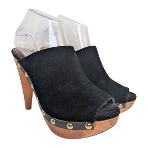 Steve Madden Daynty black suede wood studded platform mule heel womens 8.5